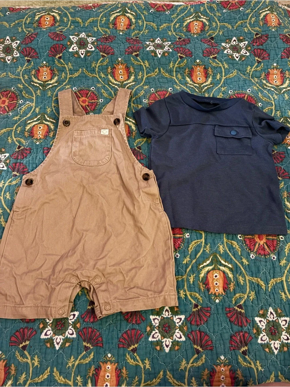 Carter's Navy Tee with Tan Overalls
